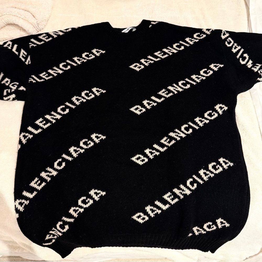 Balenciaga Black and White Logo Crewneck Sweater